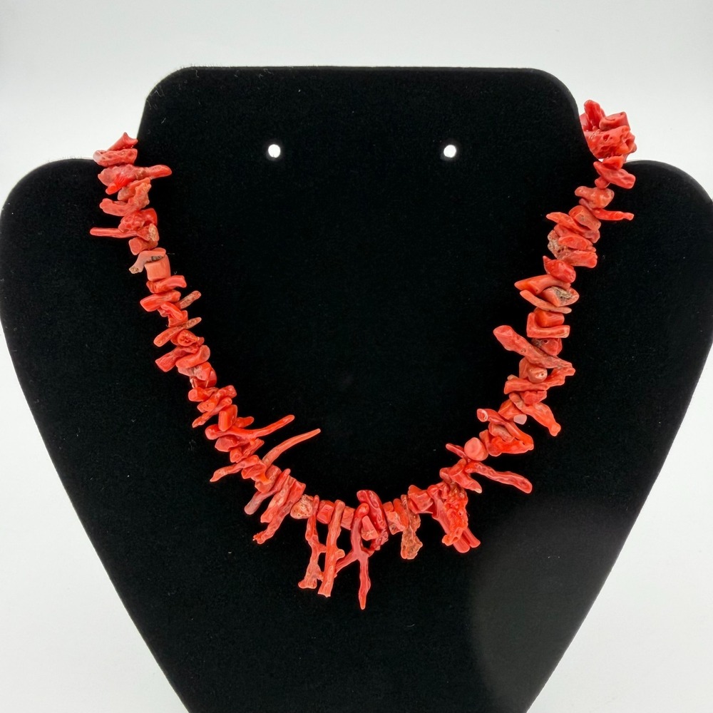 Vintage Long Red Branch Natural Undyed Coral Necklace